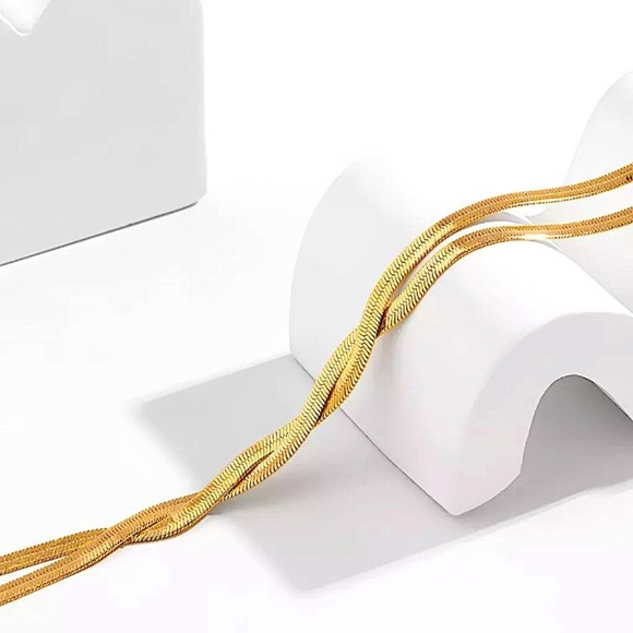 Y Lariat Gold Plated Snake Herringbone Twisted Tassel Necklace - Picture 11 of 13